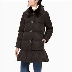 $598 Kate Spade Down Puffer Coat Jacket Ruffle Hem Faux Fur Collar Womens Size 6
